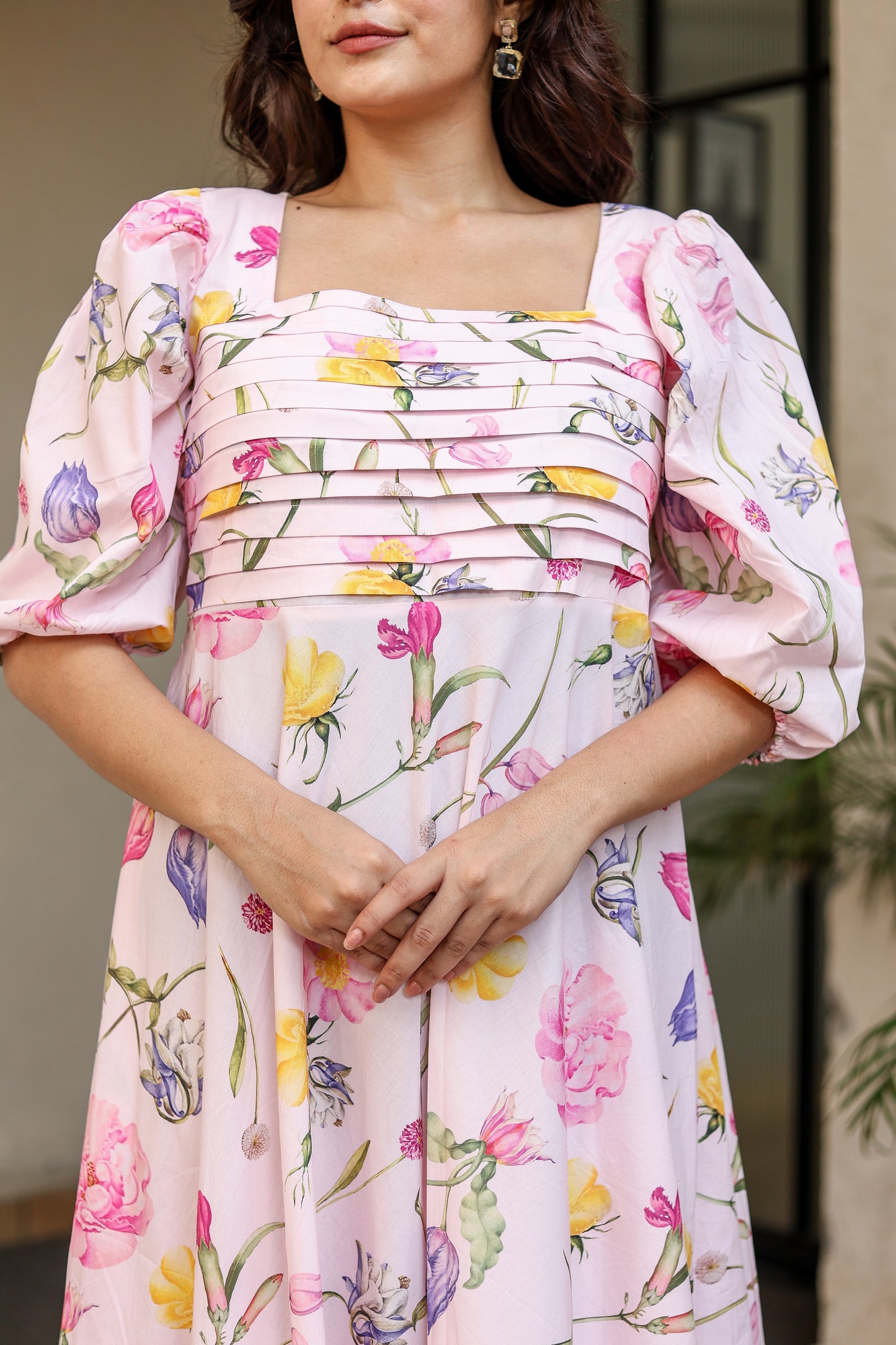 Blush Pink Floral Midi Dress – Effortless Elegance