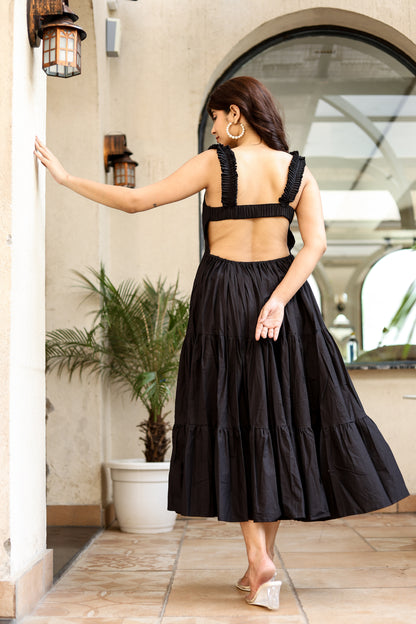 Black Tiered Ruffle Strap Dress – Modern Glam