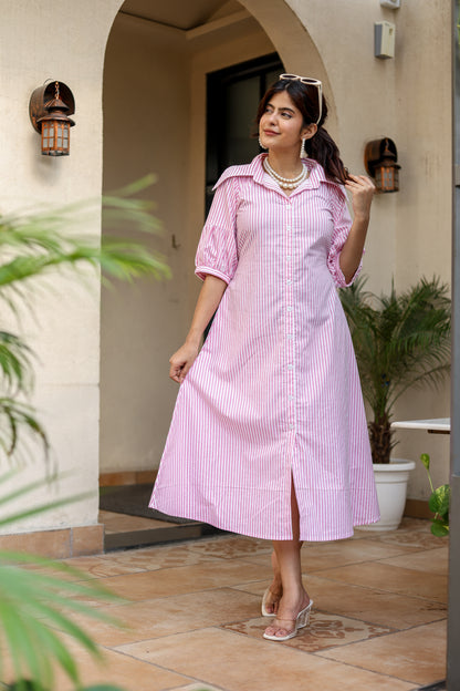 Pink Striped Shirt Dress – Classic & Versatile