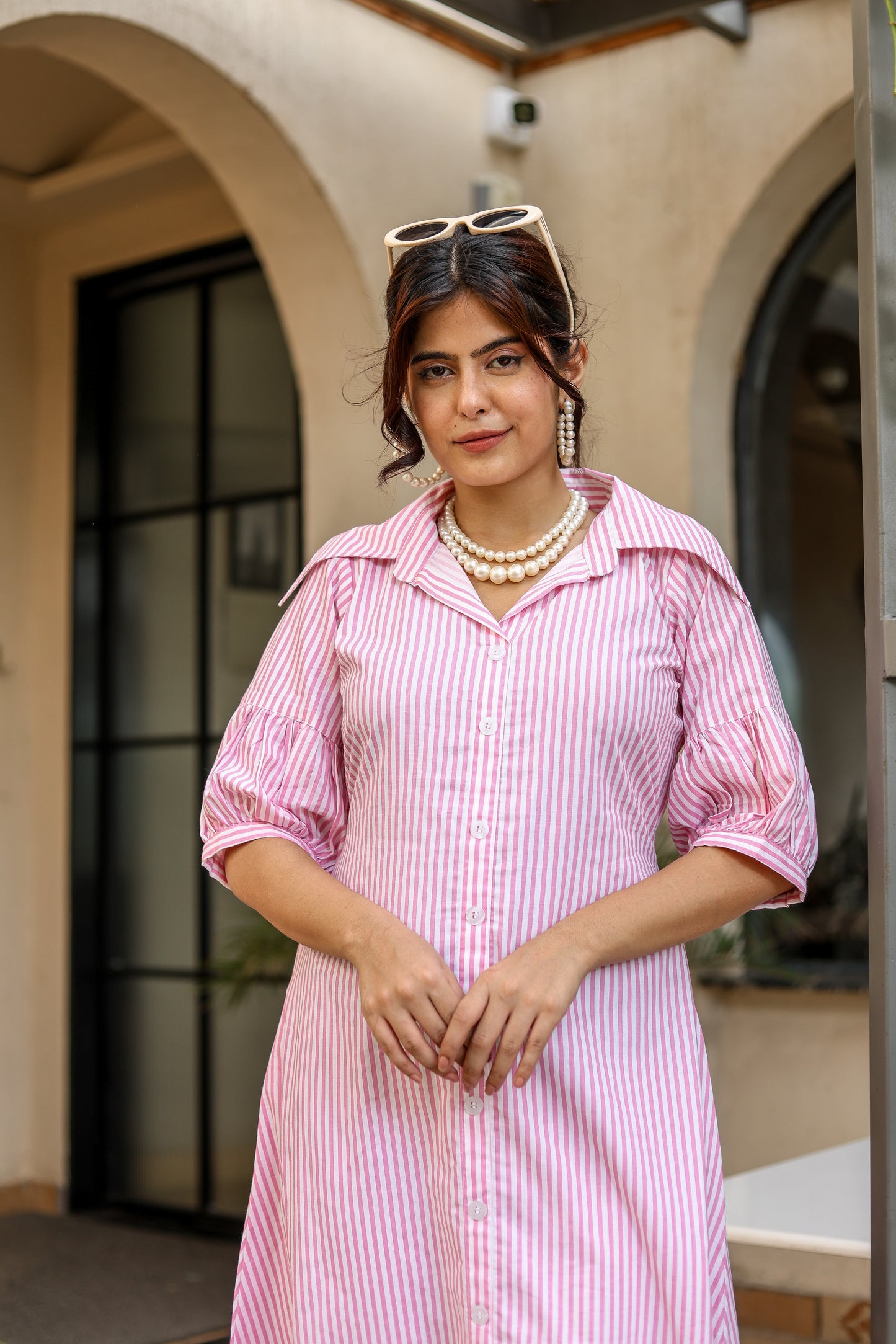 Pink Striped Shirt Dress – Classic & Versatile