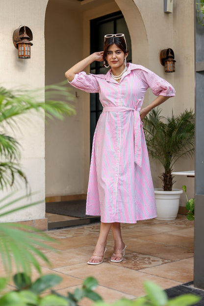 Pink Striped Shirt Dress – Classic & Versatile