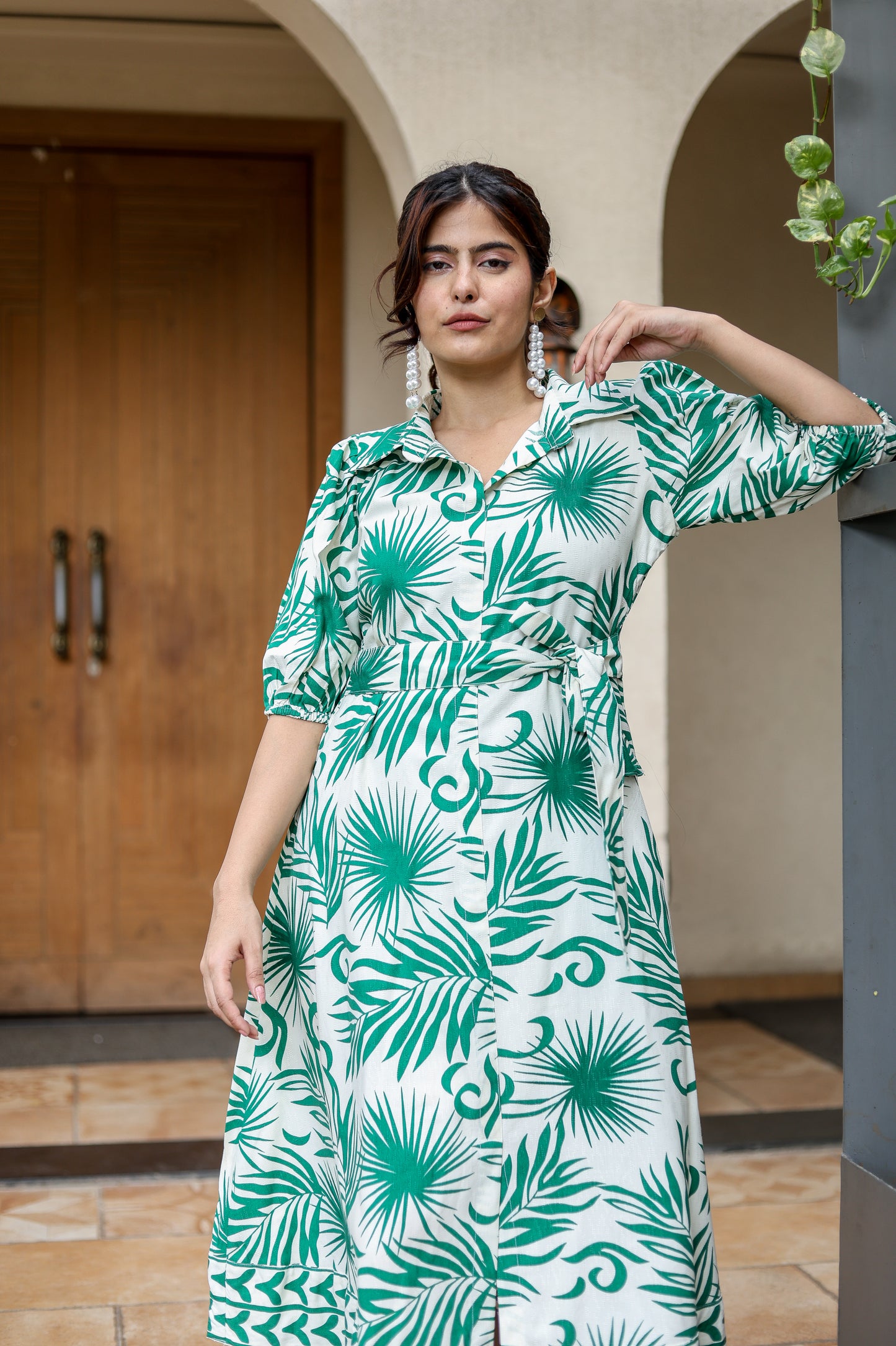 Green Tropical Print Midi Dress – Fresh & Breezy
