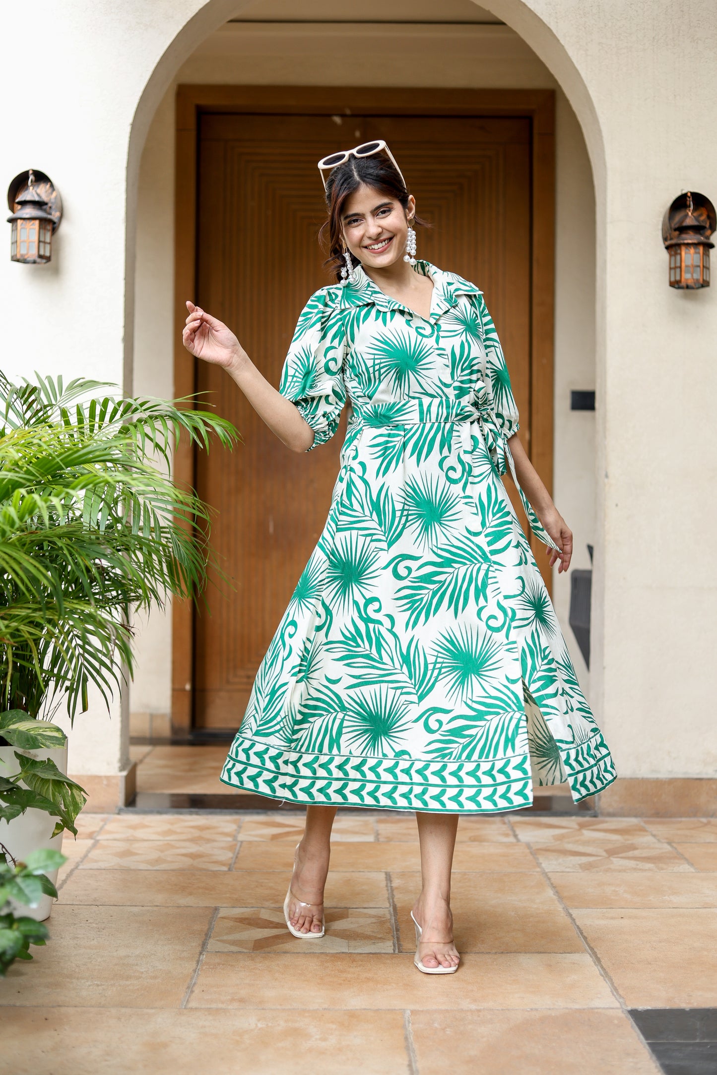 Green Tropical Print Midi Dress – Fresh & Breezy