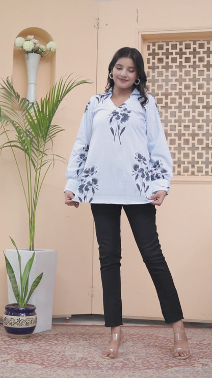 Light Blue Floral Elegance Shirt