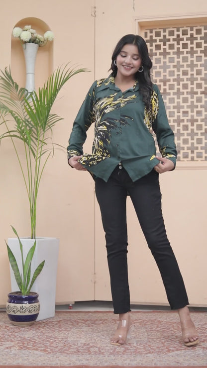 Emerald Green Abstract Printed Shirt