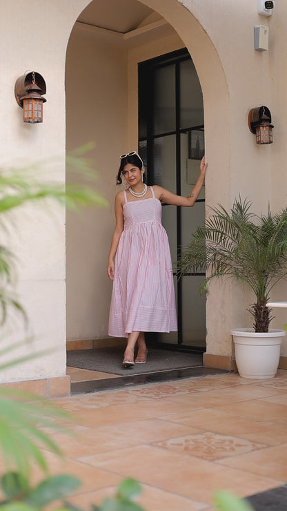 Pink Striped Midi Dress – Fresh & Playful