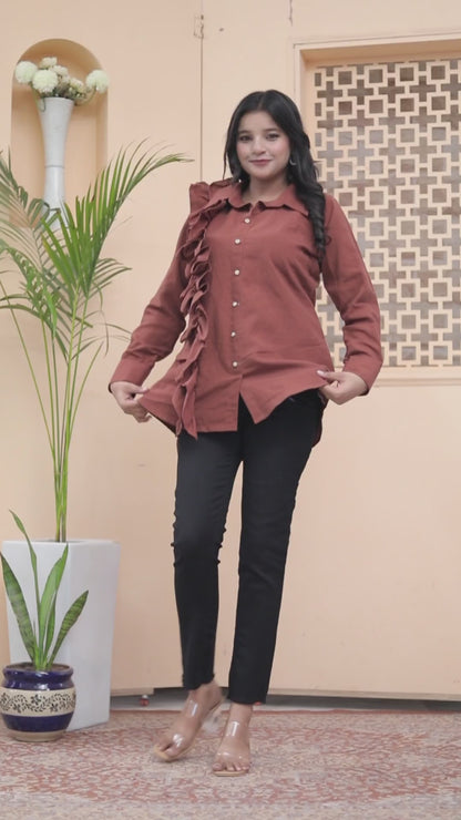 Brown Ruffle Statement Shirt